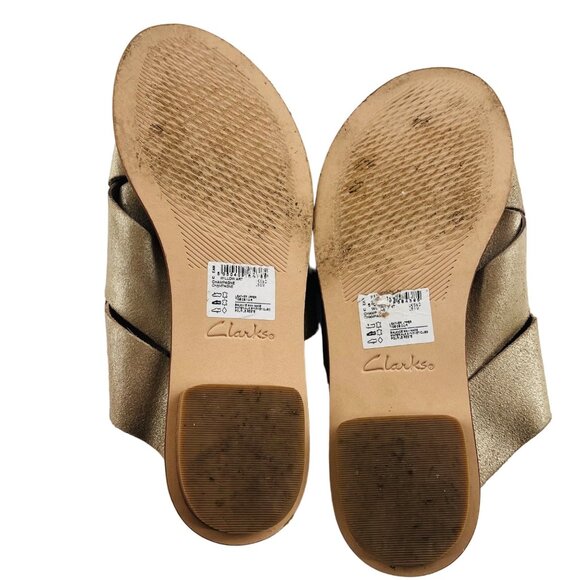 Clarks Women's Leather Flat Slip On Sandals Tan size 8 M - Picture 4 of 5